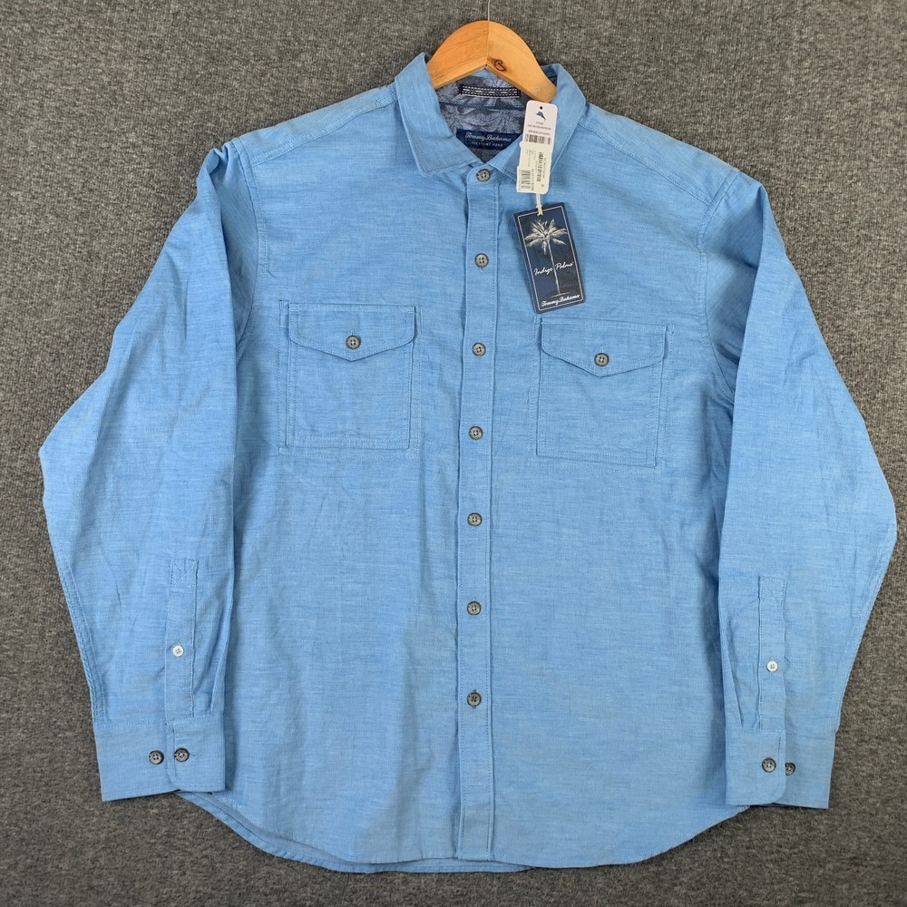 Tommy Bahama Coastline Cord Shirt Men Large Blue Heather Bay Corduroy NEW